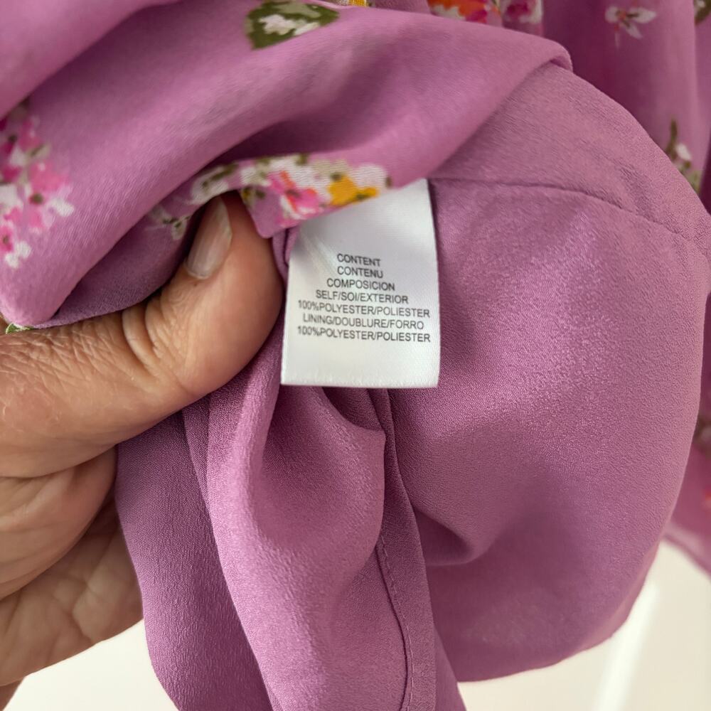 Charles Henry Purple Smocked Tiered Hem Floral Print Dress Size Medium - Picture 6 of 7